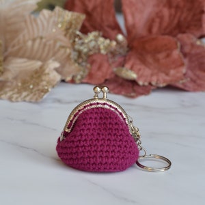 Magenta Crochet Keychain Coin Purse, 5cm Frame