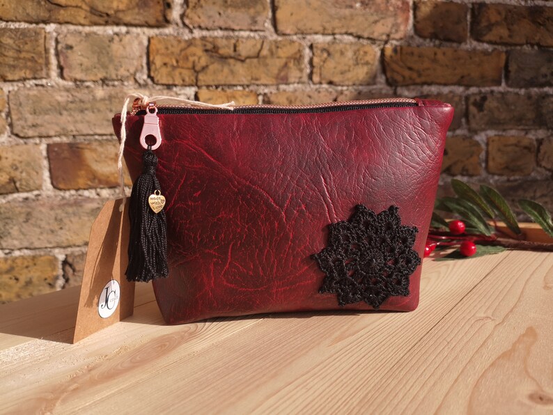 Red Clutch, Makeup Bag, Faux Leather image 1