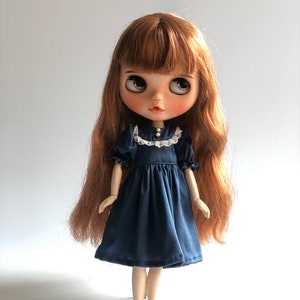 Handmade Blue Cloth Doll Outfit: Vintage Style for Blythe, Azone, OB22, OB24