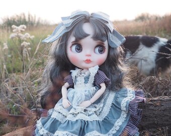 Best affordable Christmas gift, country style, classic vintage Blythe cloth, Outfit custom dress, Azone, OB22, OB24,silk, cotton embroidery