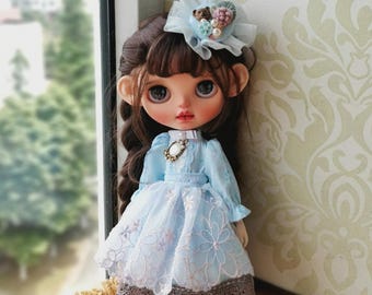 Handmade Blue Princess Doll Dress Outfit: Blythe, OB24, Licca, Pullip (1/6 Dolls)