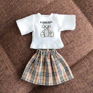 Handmade Doll Outfit: Plaid Skirt & T-shirt for Blythe, Licca, Azone, Pullip