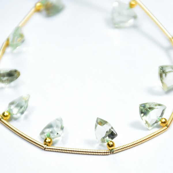 AAA Qualiity Natural Green Amethyst Triangle Shape Faceted Gemstone Beads 7 Inch Strand 7 mm Peices - 10