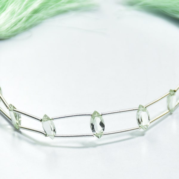 AAA Qualiity Double Drill Natural Green Amethyst Marquise Shape Faceted Gemstone Beads 7 Inch Strand 5 × 10 mm Peice - 10