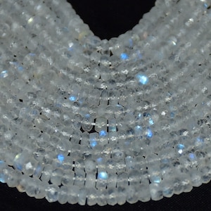 Natural White Rainbow Moonstone Rondelle Faceted Gemstone Beads 13 Inch Strand 4 mm To 5 mm