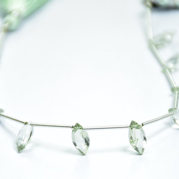 AAA Qualiity Natural Green Amethyst Marquise Shape Faceted Gemstone Beads 7 Inch Strand 5 × 10 mm Peice - 10