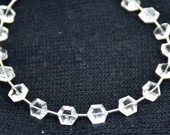 Faceted Crystal Hexagon Beads: Natural Quartz Gemstone, 7mm, 15 Pieces
