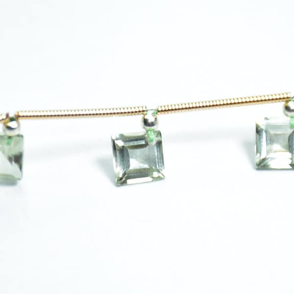 AAA Qualiity Natural Green Amethyst Square Shape Faceted Gemstone Beads 7 Inch Strand 6 mm Peices - 10