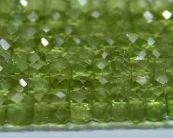 Natural Peridot  Rondelle Faceted Gemstone Beads 13 Inch  Strand  4 × 4.50 mm