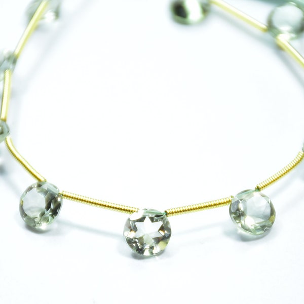 AAA Qualiity Natural Green Amethyst Coin Shape Faceted Gemstone Beads 7 Inch Strand 7 mm Peice - 10