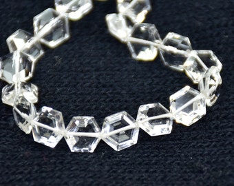 Faceted Crystal Hexagon Beads: Natural Quartz Gemstone, 8mm