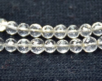 Faceted Crystal Quartz Gemstone Beads - Round Ball, 11.75 Inch Strand