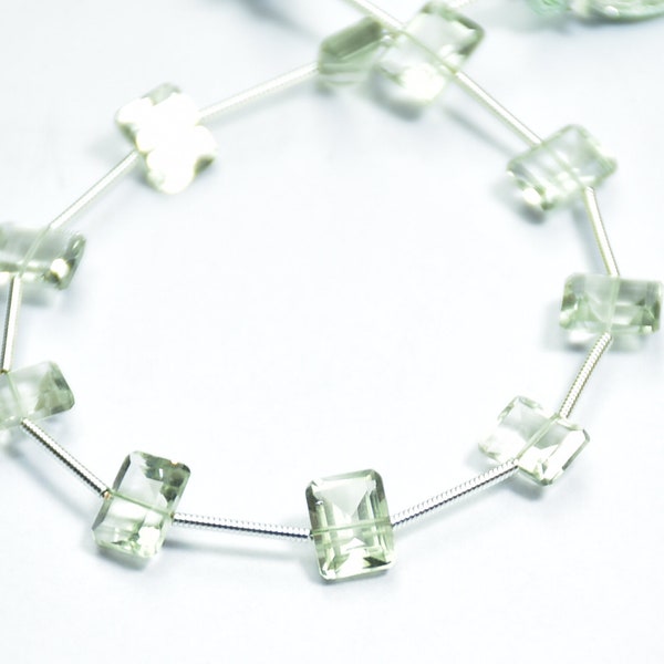 AAA Qualiity Natural Green Amethyst Rectangle Shape Faceted Gemstone Beads 7 Inch Strand 6 × 8 mm Peices - 10