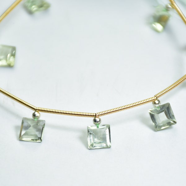 AAA Qualiity Natural Green Amethyst Square Shape Faceted Gemstone Beads 7 Inch Strand 6 mm Peices - 10