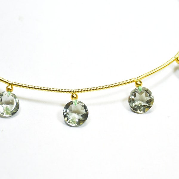 AAA Qualiity Natural Green Amethyst Coin Shape Faceted Gemstone Beads 7 Inch Strand 7 mm Peice - 10