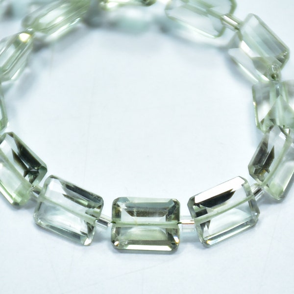 AAA Qualiity Natural Green Amethyst Rectangle Shape Faceted Gemstone Beads 7 Inch Strand 6 × 8 mm  Peices - 15