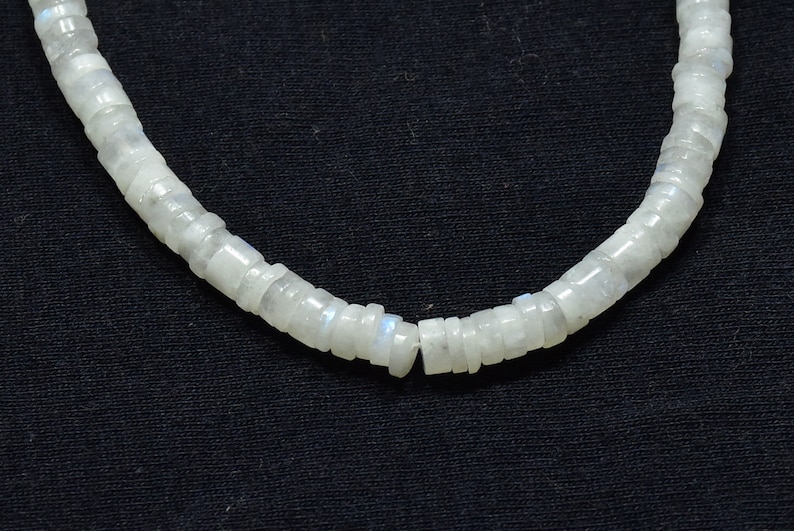 Natural White Rainbow Moonstone Plain Smooth Heishi Disc Faceted Wheel Gemstone Beads 13 Inch Strand 5mm