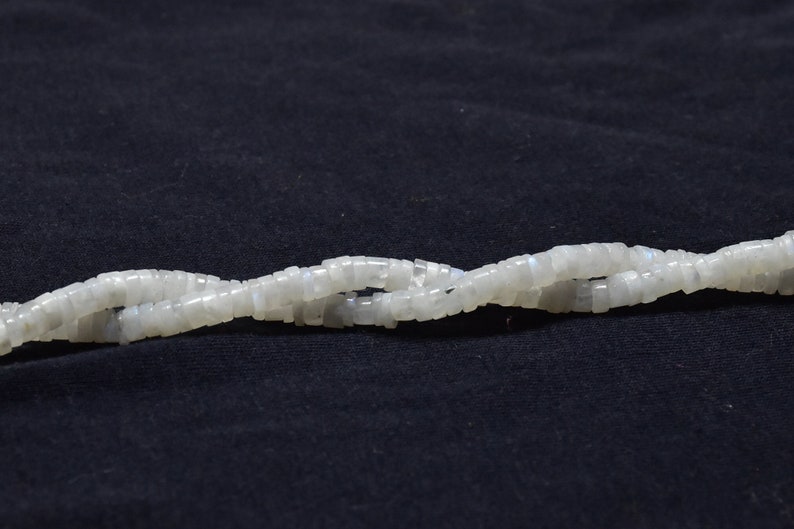 Natural White Rainbow Moonstone Plain Smooth Heishi Disc Faceted Wheel Gemstone Beads 13 Inch Strand 5mm