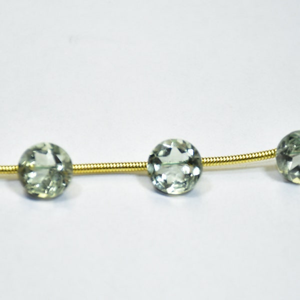 AAA Qualiity Natural Green Amethyst Coin Shape Faceted Gemstone Beads 7 Inch Strand 7 mm  Peice - 10