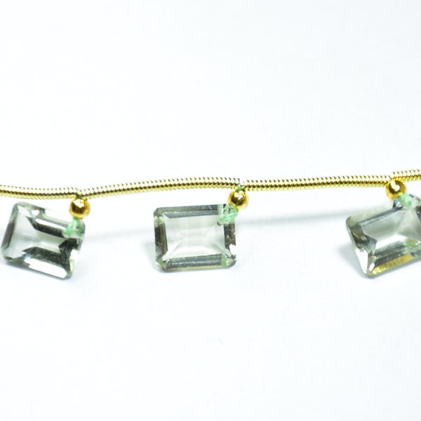 AAA Qualiity Natural Green Amethyst Rectangle Shape Faceted Gemstone Beads 7 Inch Strand 6 × 8 mm Peices - 10
