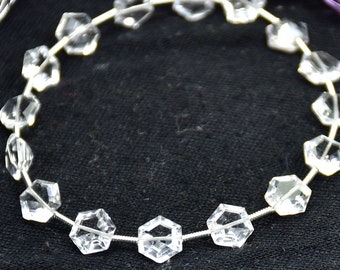 Faceted Crystal Quartz Hexagon Beads: 7mm Gemstone