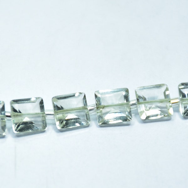 AAA Qualiity Natural Green Amethyst Square Shape Faceted Gemstone Beads 7 Inch Strand 6 mm  Peices - 15