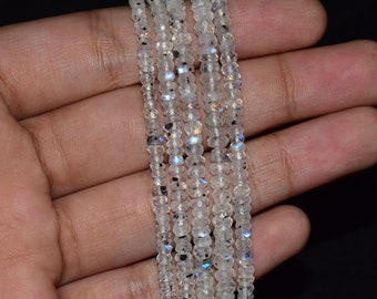 Perles de pierre de lune arc-en-ciel à facettes : rondelles de 3 à 4 mm, brin de 33 pouces