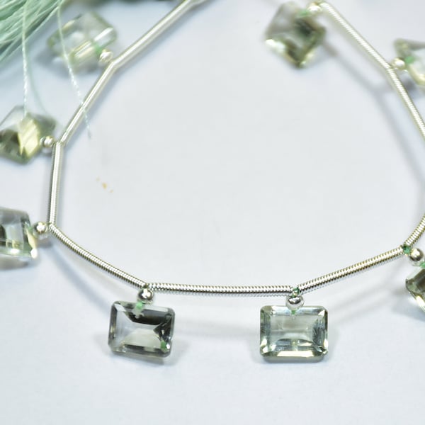 AAA Qualiity Natural Green Amethyst Rectangle Shape Faceted Gemstone Beads 7 Inch Strand 6 × 8 mm Peices - 10