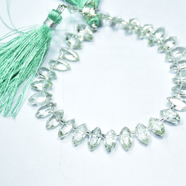 AAA Qualiity Natural Green Amethyst Marquise Shape Faceted Gemstone Beads 7 Inch Strand 5 × 10 mm  Peices - 15