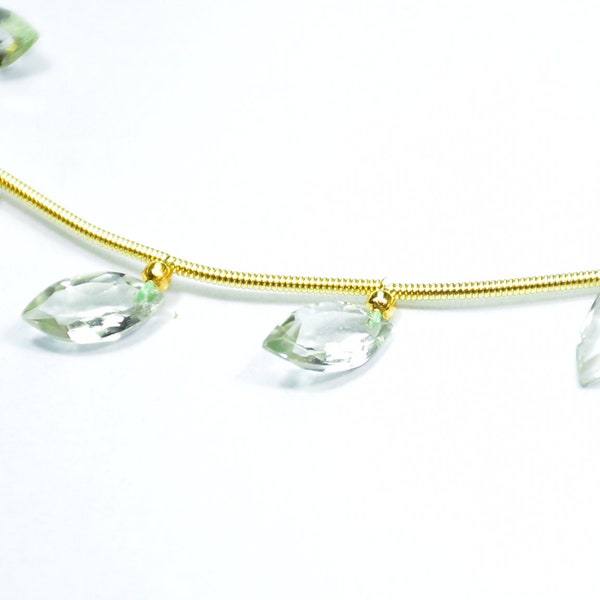 AAA Qualiity Natural Green Amethyst Marquise Shape Faceted Gemstone Beads 7 Inch Strand 5 × 10 mm  Peice - 10