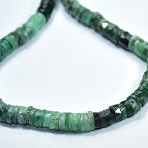 Top Quality Natural  Emerald Smooth Heishi Disc , Faceted Wheel Gemstone Beads 16 Inch Strand 5 - 6.50 mm