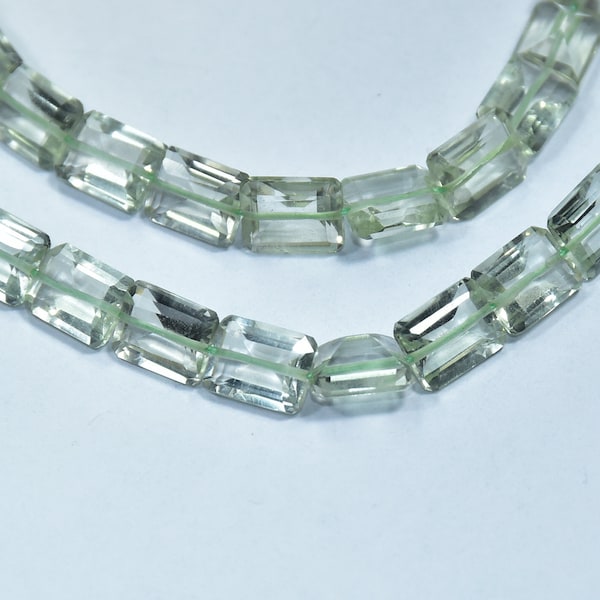 AAA Qualiity Natural Green Amethyst Rectangle Shape Faceted Gemstone Beads 13 Inch Strand 6 × 8 mm Weight - 63 carat