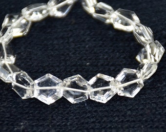 Faceted Crystal Hexagon Beads: Natural Quartz Gemstone, 7mm