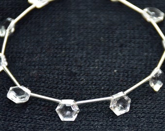 Faceted Crystal Quartz Hexagon Beads: 8mm Gemstone Pieces - 10