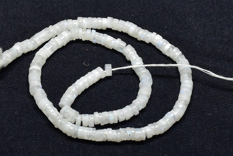 Natural White Rainbow Moonstone Plain Smooth Heishi Disc Faceted Wheel Gemstone Beads 13 Inch Strand 5mm