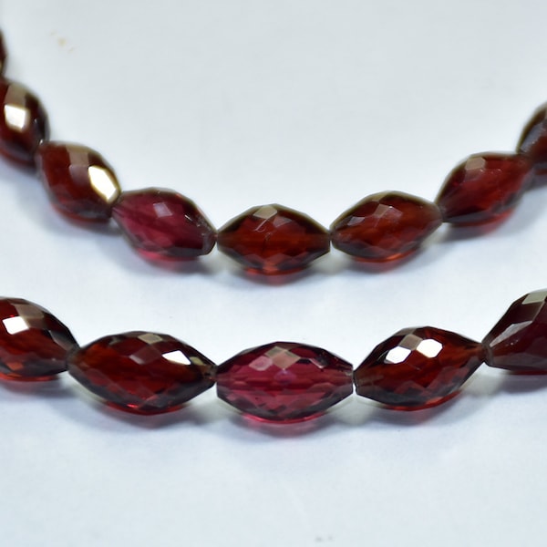 Natural  Mozambique Garnet Barrel   Faceted Gemstone Beads 7 Inch Strand 5.50 × 10 mm to 6.50 × 13 mm