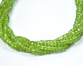 Natural Peridot Rondelle Gemstone Beads, Faceted 13 Inch Strand