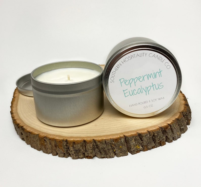 6.5oz Peppermint Eucalyptus Aromatherapy Handmade Vegan Soy Wax Candle