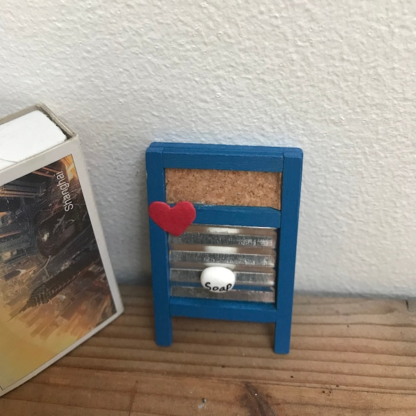 Dolls house washboard with soap, blue, laundry, Fionaforthartisan, scullery, wash day, washing, kitchen, linen, clothing, miniature,toy,