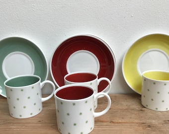 Susie Cooper Starburst coffee cups and saucers, vintage, retro ,bone china, collectible, display, collectible, entertaining, party, liqueur
