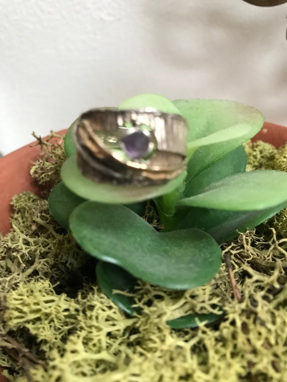 Amethyst silver gold ring,handmade,vintage,band,b… - image 2