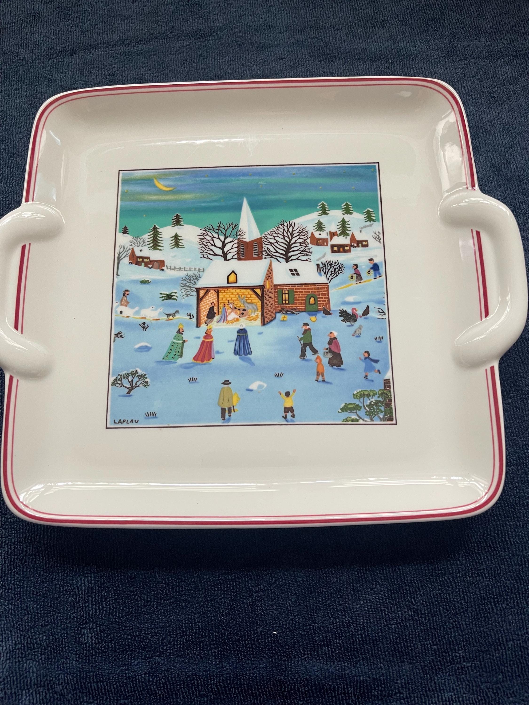 ク*ン様 希少　レアVilleroy&Boch ノスタルジックマーケット　クリス Villeroy and Boch Naïf Christmas Scene Square Plate, Handles