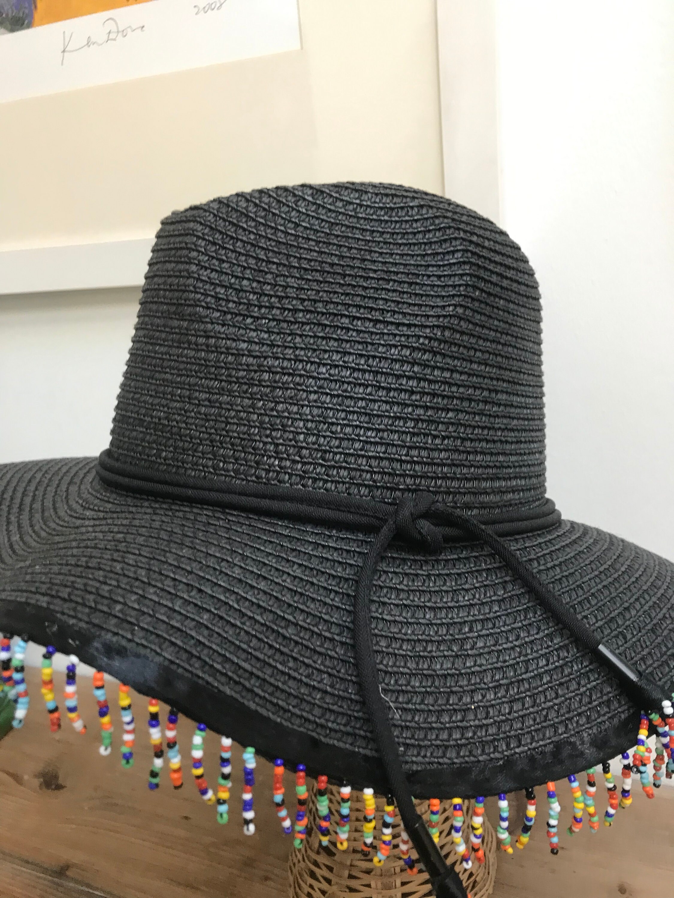 WOMEN\'S HATLANT BLACK RAINBOW/PEARL BEADED‎ BRAIDED BAND SUN HAT SALE 50% OFF - Black Dusk Pattern Fedora Hatband for Men  main image 3