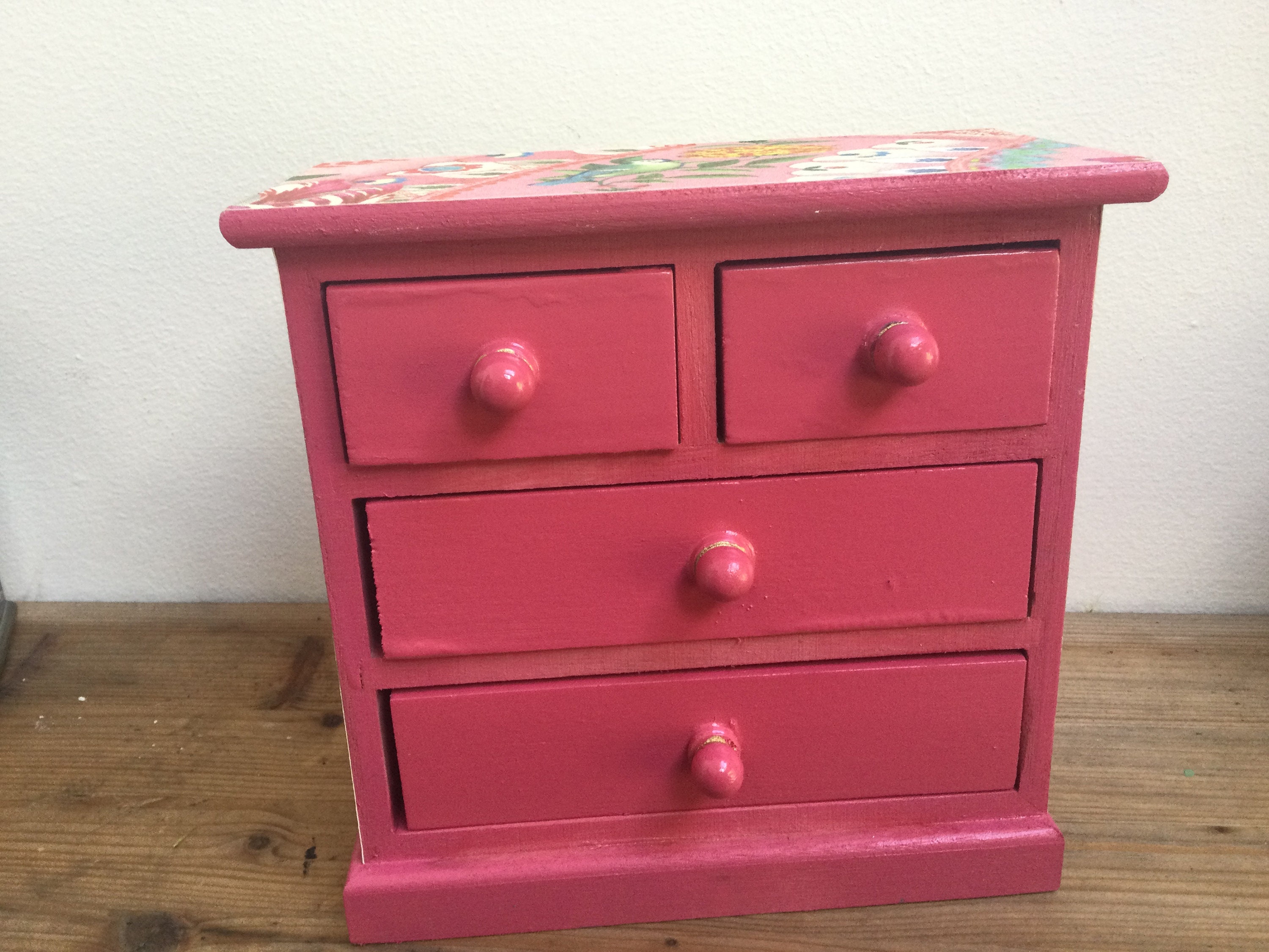 Mini Chest of Drawers Storage,unit,bright Pink,floral Wall Paper,jewellery,crafting,sewing