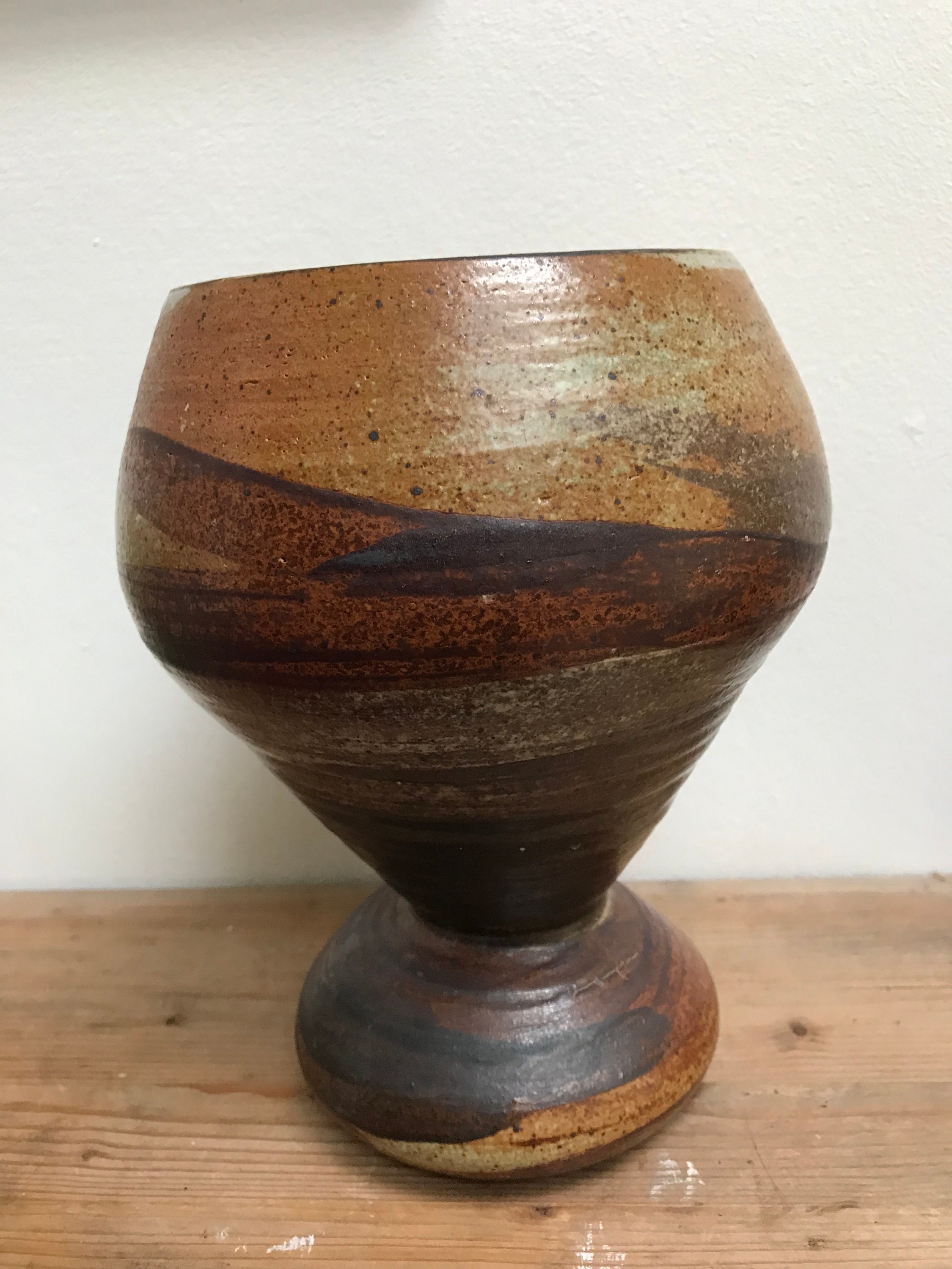 Vintage pottery vase,urn,plant pot,display,Candles,display,ornament,decoration,homedecor,earthenware,rustic,bohemian,circular,stem,handmade