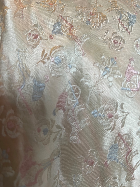 French vintage silk scarf, pale cream, blue, pink,