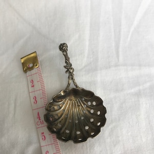 Spoon,silver plate,sugar,sieve,small,shell,display,ornament,collection,collectible,vintage,tea,strawberries,cream,scones,tea rooms,cafe,gift