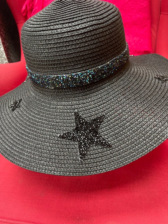 Black Rhinestones Sparking Straw Hat, Stars, Glitter, Band  display picture 2