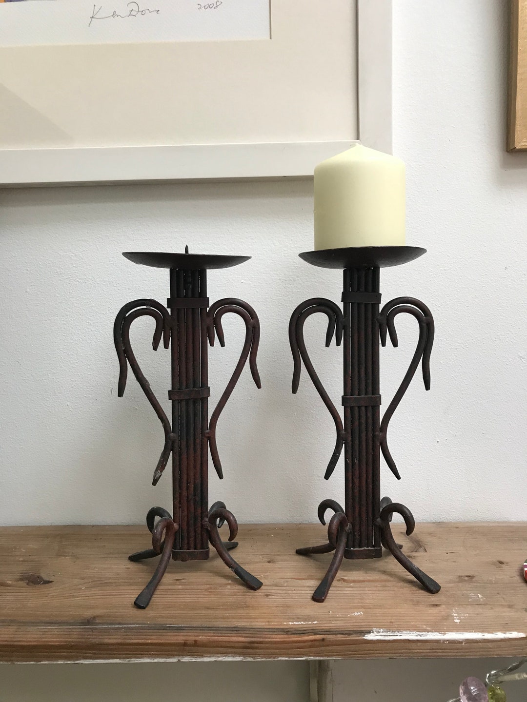 Pillar Candle Stick Holders, Wrought Iron, Display, Decoration, Rustic