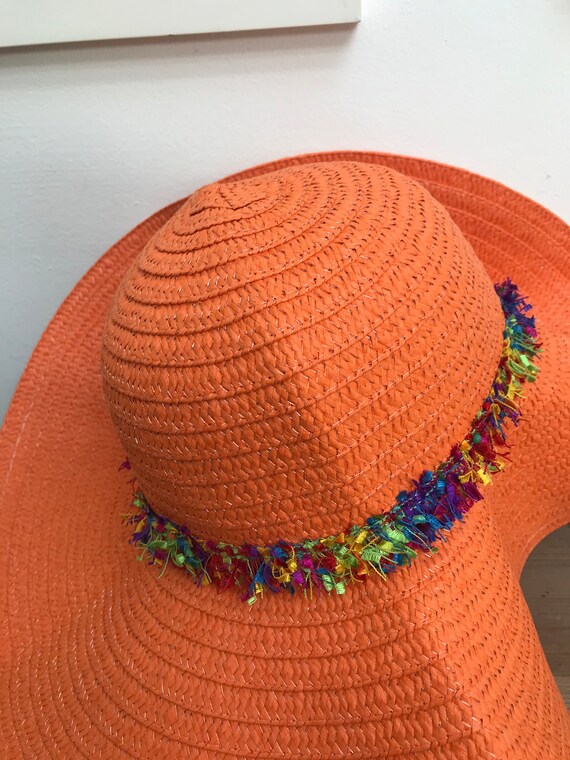 Buy Orange Large Floppy Brim Hat Embellished With Silk Multi